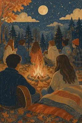 Youth Campfire Worship Guitar Night Scene