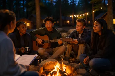 Teen Campfire Gathering with Acoustic Guitar