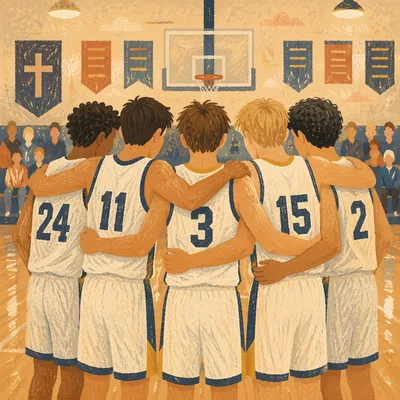 Church Youth Basketball Huddle in Gym