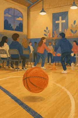 Youth Group Game Night Basketball in Church Gym