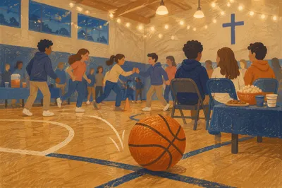 Youth Group Game Night Basketball in Church Gym