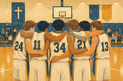 Church Youth Basketball Huddle in Gym