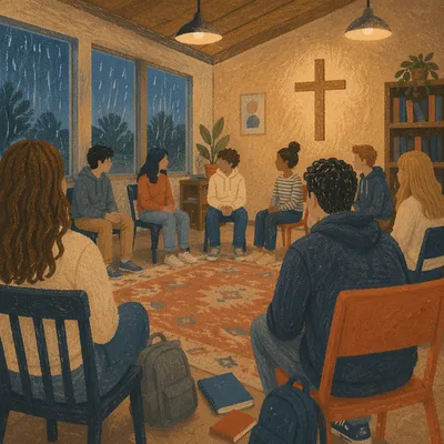 Teen Youth Group Circle in Church Hall