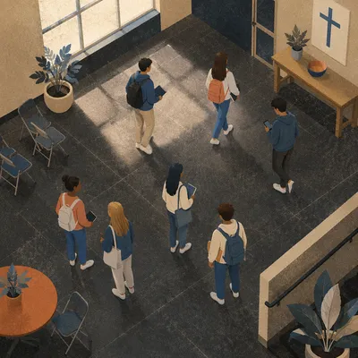 Youth Group Gathering in Church Atrium
