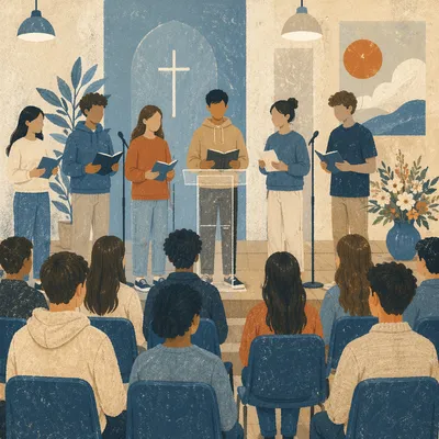 Youth Group Gathering in Modern Church Hall