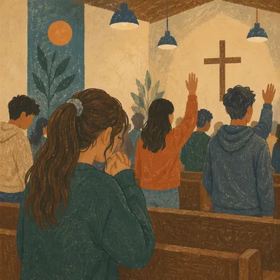 Praying Teen at Church Youth Gathering