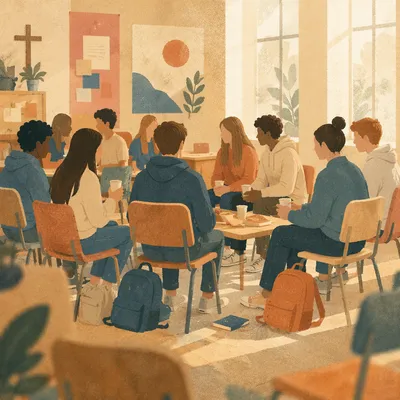 Teen Youth Group Gathering in Church Hall
