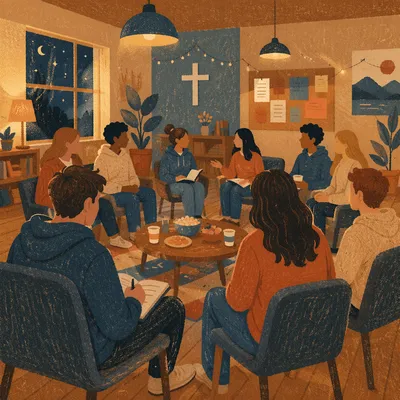 Youth Group Gathering in Warm Church Room