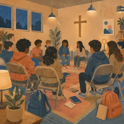 Teen Youth Group Gathering in Church Hall