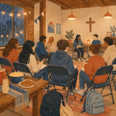 Youth Group Gathering in Church Fellowship Hall