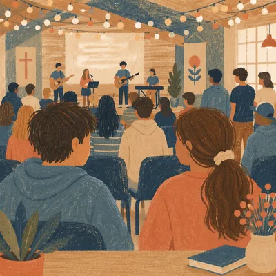 Youth Group Worship Gathering in Fellowship Hall