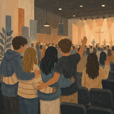 Teen Youth Group Worship in Church Auditorium
