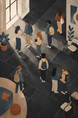 Overhead Youth Group Gathering in Church Atrium