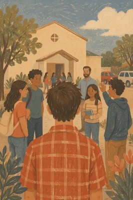 Youth Group Gathering Outside Community Church