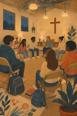 Teen Youth Group Gathering in Church Hall