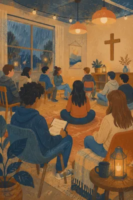 Youth Group Circle in Rainy Church Hall