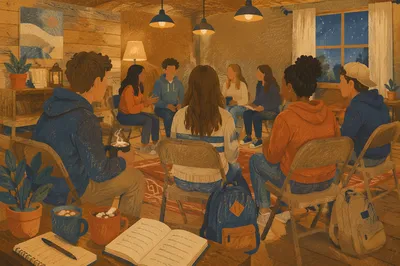 Youth Group Gathering in Warm Church Room