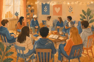 Warm Youth Group Gathering in Church Fellowship Room