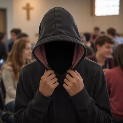 Reflective Teen at Church Youth Gathering