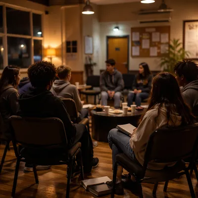 Teen Youth Group Gathering in Church Room