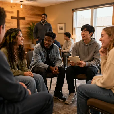 Diverse Youth Group Gathering at Church