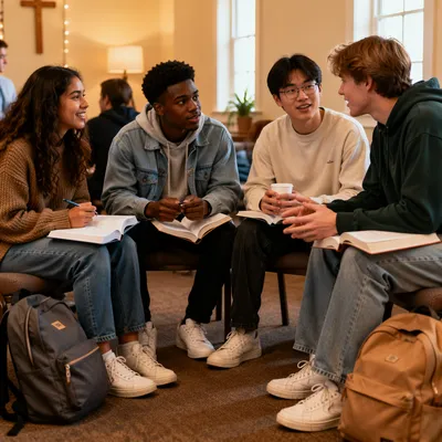 Teens Talking in Bright Church Room