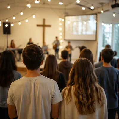 Teens Worship Gathering in Contemporary Church Hall