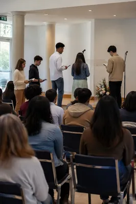 Diverse Youth Group Gathering in Church Hall