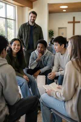 Teen Group Conversation in Church Community Room