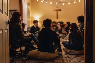 Teens Gather in Cozy Church Fellowship Room