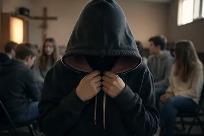 Reflective Teen at Church Youth Gathering