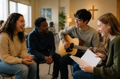 Teen Youth Group in Bright Church Room