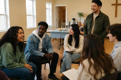 Teen Group Gathering in Bright Church Room