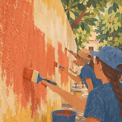 Youth Mission Volunteers Painting Community Wall