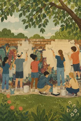 Youth Mission Team Painting Park Wall