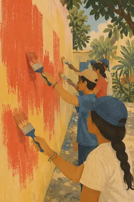 Youth Mission Team Painting Community Wall