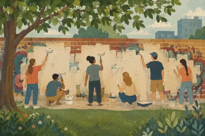 Youth Mission Team Painting Park Wall