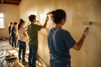 Youth Mission Team Painting Church Wall