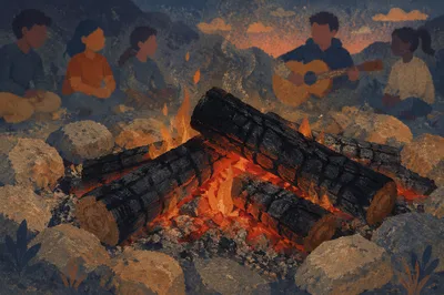 Youth Retreat Campfire Worship at Dusk
