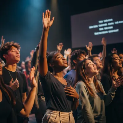 Young People Singing in Church Hall
