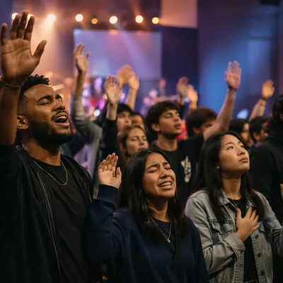 Young Adults Worshiping in Modern Church