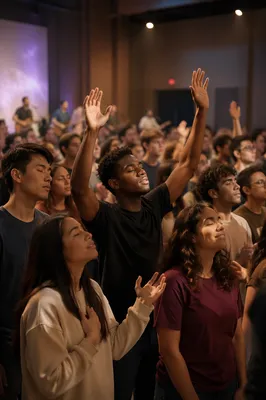 Youth Worship Gathering in Modern Church Hall
