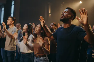 Young People Singing in Modern Church Hall