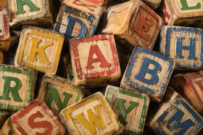 Vintage Wooden Alphabet Blocks Flat Lay