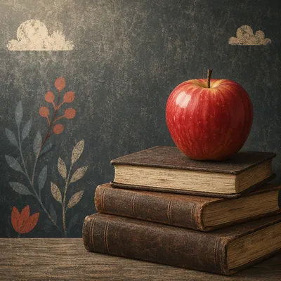 Classic Apple on Books Education Still Life