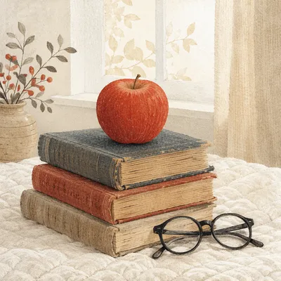 Red Apple on Vintage Books