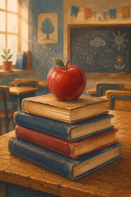Red Apple on Vintage School Books
