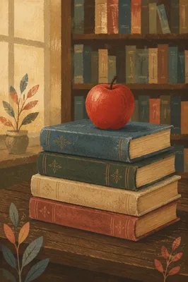 Red Apple on Vintage Books