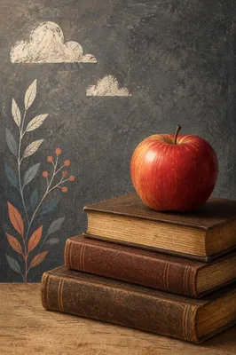 Apple on Vintage Books Still Life