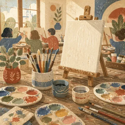 Sunlit Art Class Palette and Canvas